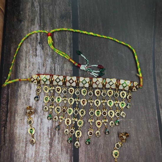 Traditional Rajasthani AD Aad Necklace With Kundan Meenakari For Bridal Jewelry AAD 001