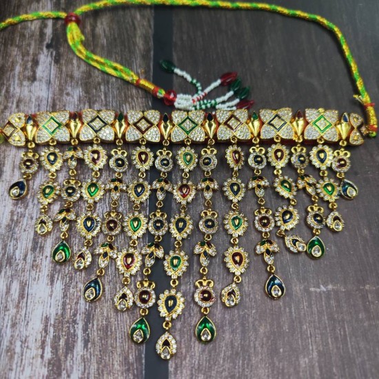 Traditional Rajasthani AD Aad Necklace With Kundan Meenakari For Bridal Jewelry AAD 001