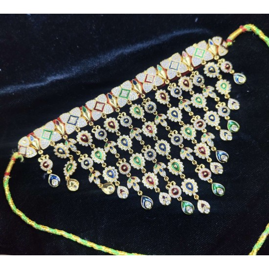 Traditional Rajasthani AD Aad Necklace With Kundan Meenakari For Bridal Jewelry AAD 001