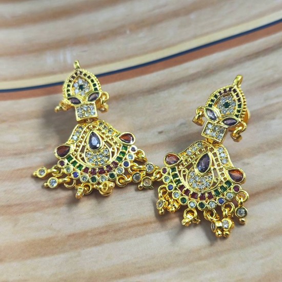 Traditional Rajasthani AD Aad Necklace Set – Gold Plated Bridal Choker with Dangling Stones AAD 002