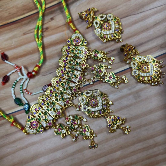 Traditional Temple AD AAD  Jewellery Set for Women – Antique Gold Necklace with Earrings Aad 004