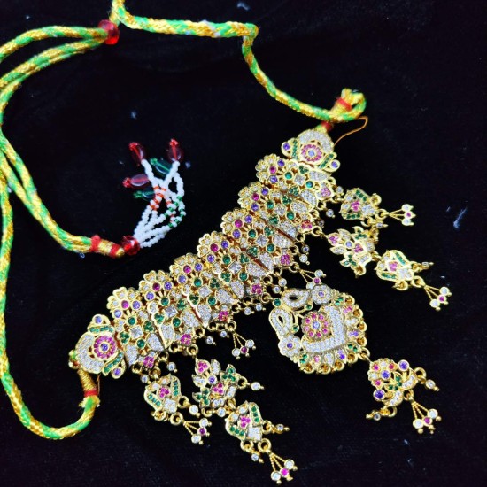 Traditional Temple AD AAD  Jewellery Set for Women – Antique Gold Necklace with Earrings Aad 004