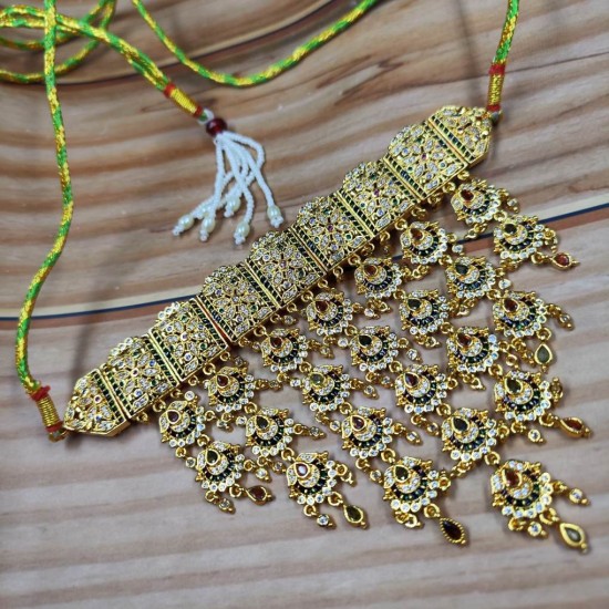 Traditional AD AAD  Necklace Set With Intricate Stone Work and Matching dangle Earrings – Perfect for Bridal and Festive Occasions AAD 006