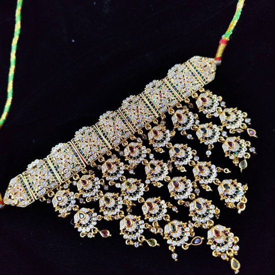 Traditional AD AAD  Necklace Set With Intricate Stone Work and Matching dangle Earrings – Perfect for Bridal and Festive Occasions AAD 006