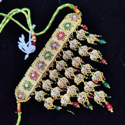 Bridal Gold Ad AAD Necklace Set  Kundan & Multi-Colored Stones with Earrings AAD 008