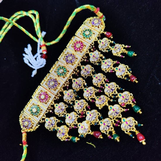 Bridal Gold Ad AAD Necklace Set  Kundan & Multi-Colored Stones with Earrings AAD 008