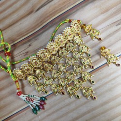 Traditional Gold Plated AD AAD Necklace Choker Set with Earrings | Rajasthani Wedding Jewelry AAD 009