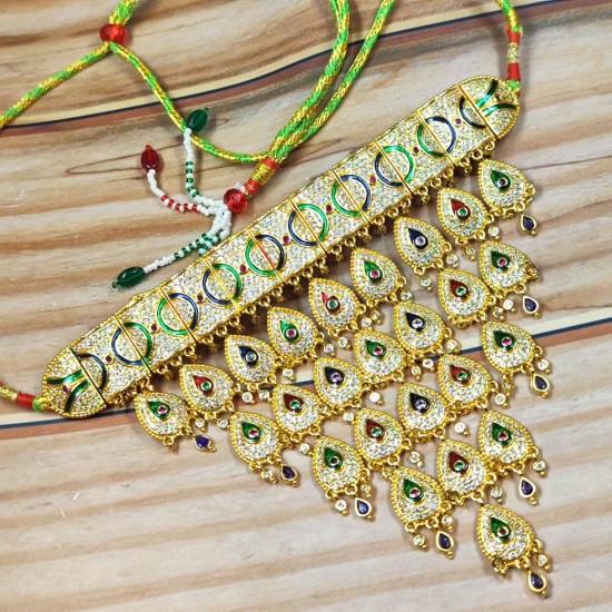 Traditional Rajasthani AD AAD  Bridal Necklace | Gold Plated Ethnic Jewellery | Multicolor Stone AAD 011