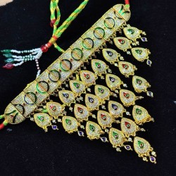 Traditional Rajasthani AD AAD  Bridal Necklace | Gold Plated Ethnic Jewellery | Multicolor Stone AAD 011