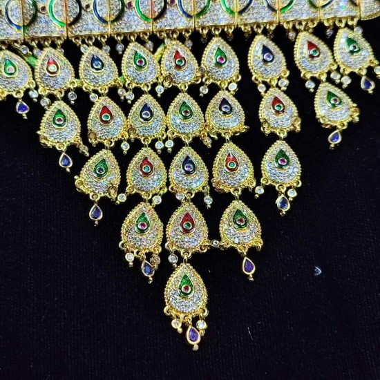 Traditional Rajasthani AD AAD  Bridal Necklace | Gold Plated Ethnic Jewellery | Multicolor Stone AAD 011