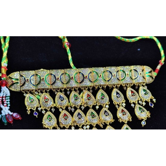 Traditional Rajasthani AD AAD  Bridal Necklace | Gold Plated Ethnic Jewellery | Multicolor Stone AAD 011