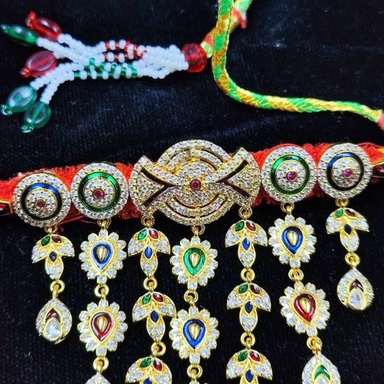 Exquisite Rajasthani Mini Aad Necklace – Handcrafted Kundan Bridal Mini Choker Set AAD 012