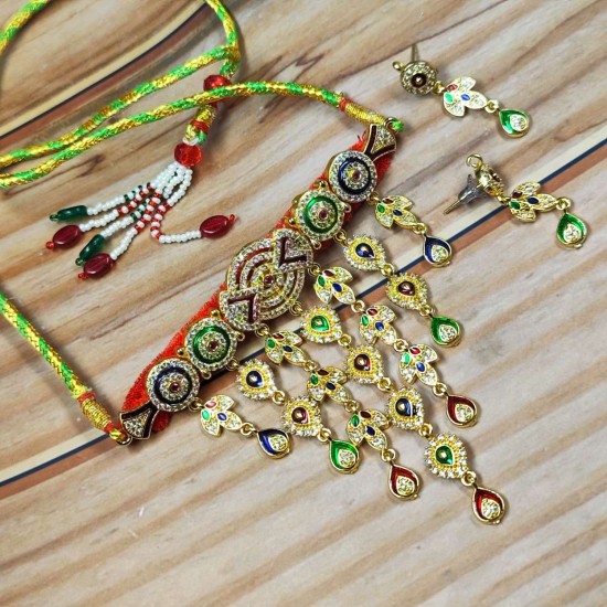Exclusive Rajasthani Mini Aad Necklace Set – Bridal Choker with Matching Earrings Set AAD 013
