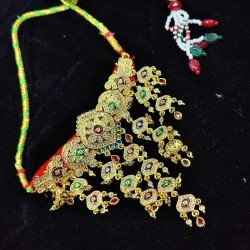 Traditional Bridal Mini AAD Necklace with Gold Finish and Colorful Stones Inspired by Rajasthani jewellery AAD 015