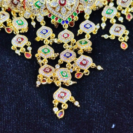 Traditional Bridal Mini AAD Necklace with Gold Finish and Colorful Stones Inspired by Rajasthani jewellery AAD 015