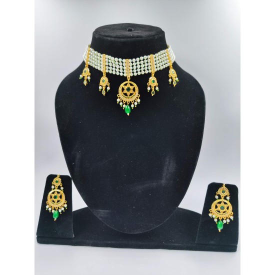AD Chik set  with earrings 5 pandent star design in green ck-002