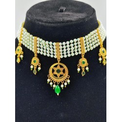 AD Chik set  with earrings 5 pandent star design in green ck-002