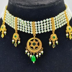 AD Chik set  with earrings 5 pandent star design in green ck-002