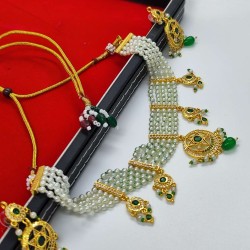 AD Chik set  with earrings 5 pandent star design in green ck-002