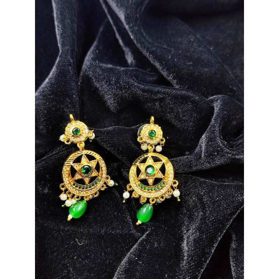 AD Chik set  with earrings 5 pandent star design in green ck-002