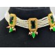 AD Chik set  with earrings 3 pandent square design in green ck-003