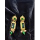 AD Chik set  with earrings 3 pandent square design in green ck-003