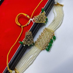 AD Chik set  with earrings big pandent Jali design in green ck-003