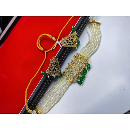 AD Chik set  with earrings big pandent Jali design in green ck-003