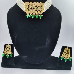 AD Chik set  with earrings big pandent Jali design in green ck-003