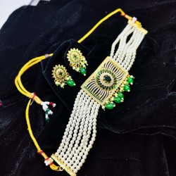 AD Chik set  with earrings big pandent square design in green colour ck-004