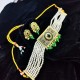 AD Chik set  with earrings big pandent square design in green colour ck-004