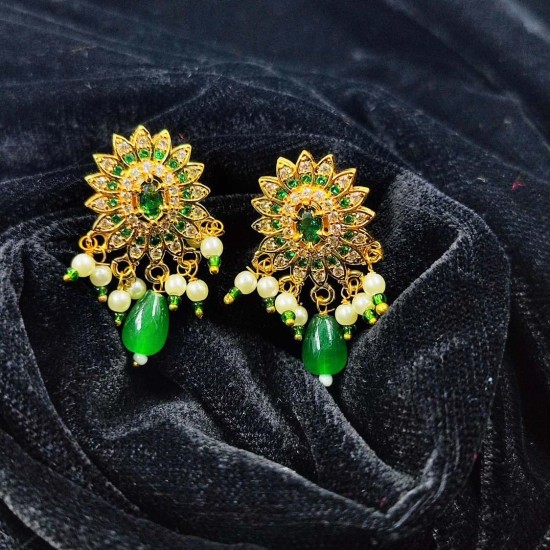 AD Chik set  with earrings big pandent square design in green colour ck-004