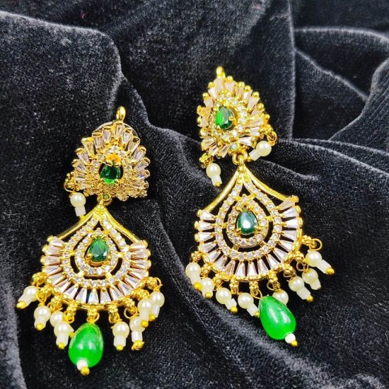 AD Chik set  with earrings 3 pandent water drop design in green ck-005