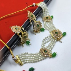 AD Chik set  with earrings 3 pandent water drop design in green ck-005