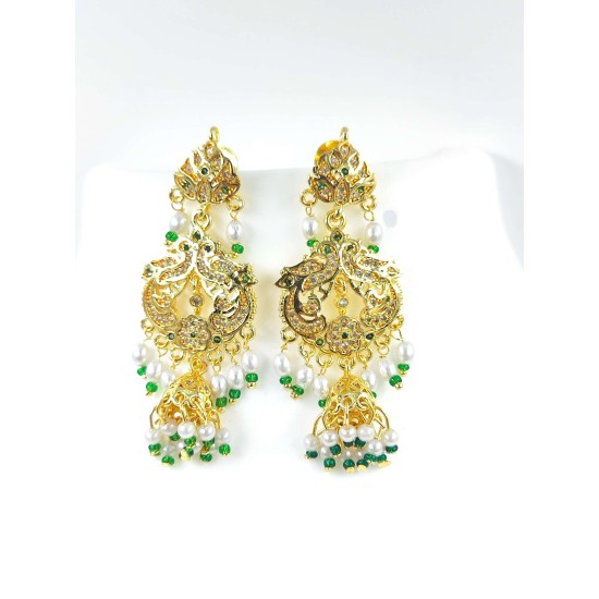 AD earrings with jhumar design in pital pech green colour er-002