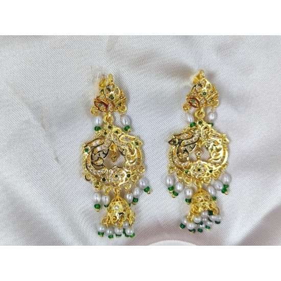 AD earrings with jhumar design in pital pech green colour er-002
