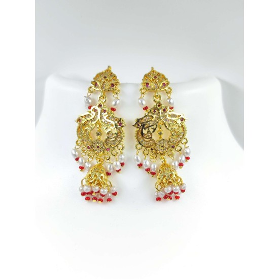 AD earrings with jhumar design in pital pech red colour er-003