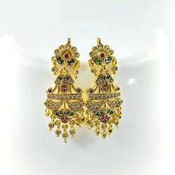 Ad earrings in temple design with pital pech multi colour er-004