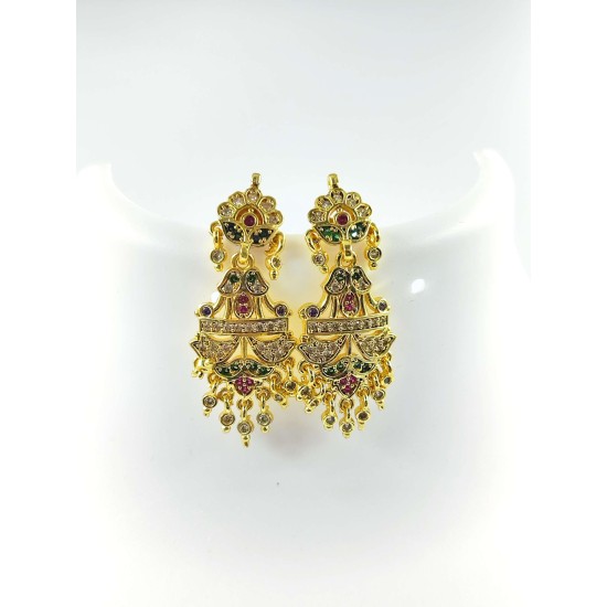 Ad earrings in temple design with pital pech multi colour er-004