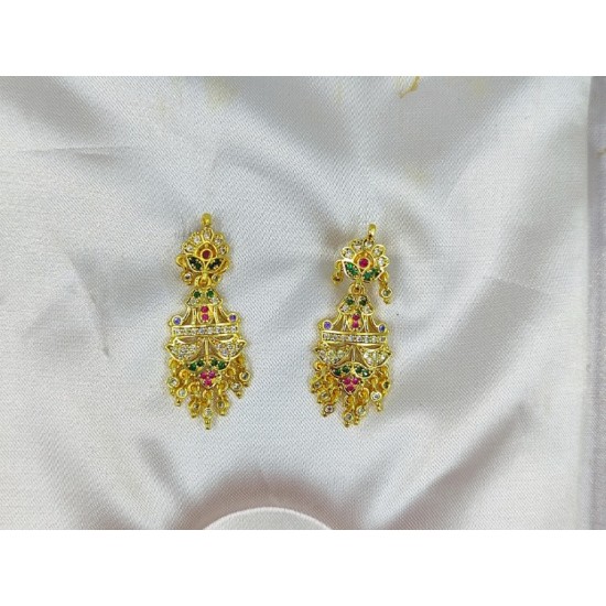 Ad earrings in temple design with pital pech multi colour er-004