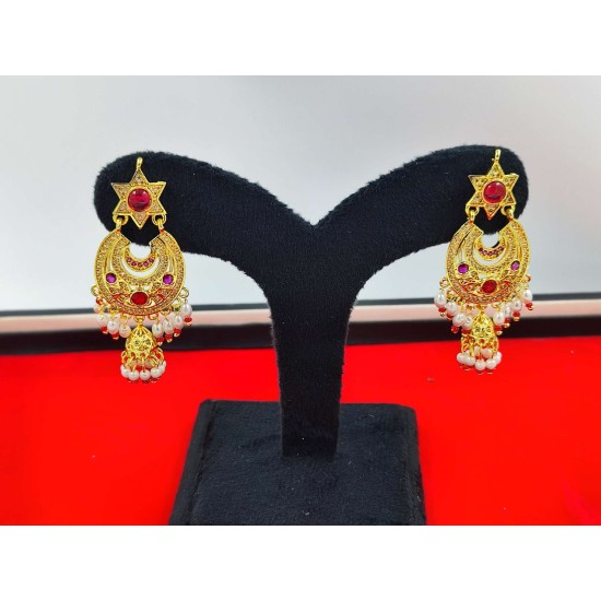 AD Earrings star design with flower pandent in pital pech red colour er-005