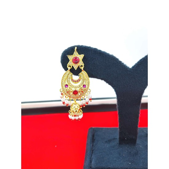 AD Earrings star design with flower pandent in pital pech red colour er-005