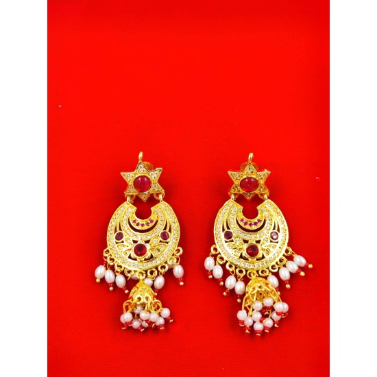 AD Earrings star design with flower pandent in pital pech red colour er-005