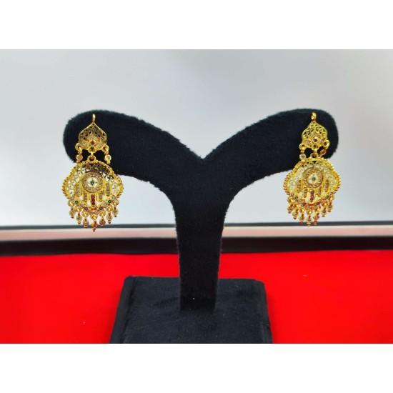 AD Earrings jali design with pital pech in green and pink colour er-007