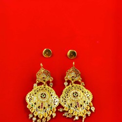 AD Earrings jali design with pital pech in green and pink colour er-007