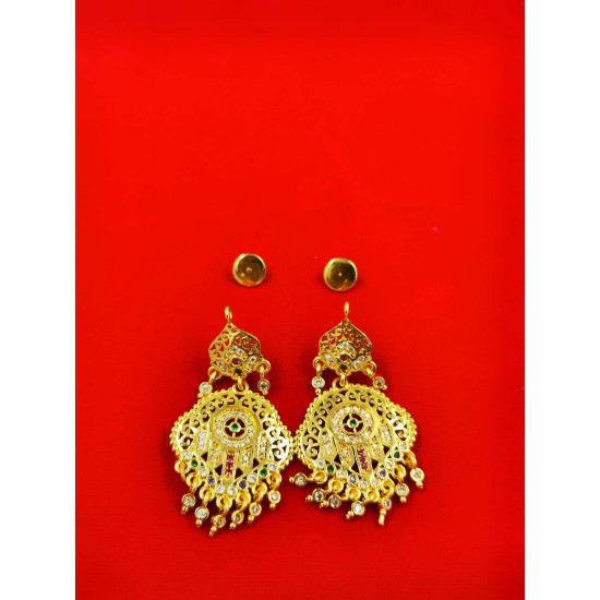 AD Earrings jali design with pital pech in green and pink colour er-007