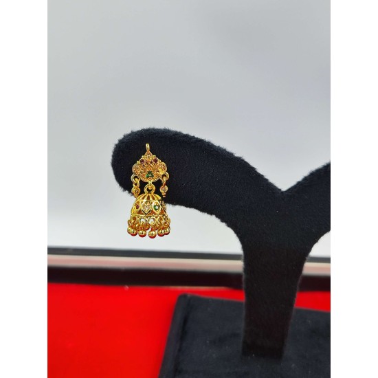 AD mini jhumki with small ghunghru with pital pech in green colour er-008