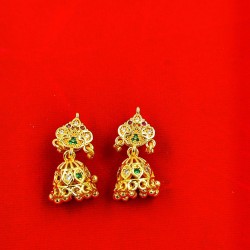 AD mini jhumki with small ghunghru with pital pech in green colour er-008