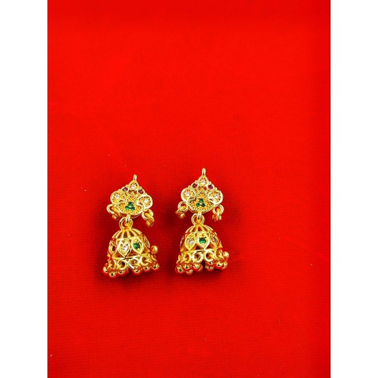 AD mini jhumki with small ghunghru with pital pech in green colour er-008