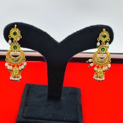 AD Earrings jhumka double flower design in pital pech green colour er-010